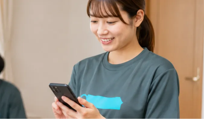 スタッフが携帯を触っている様子